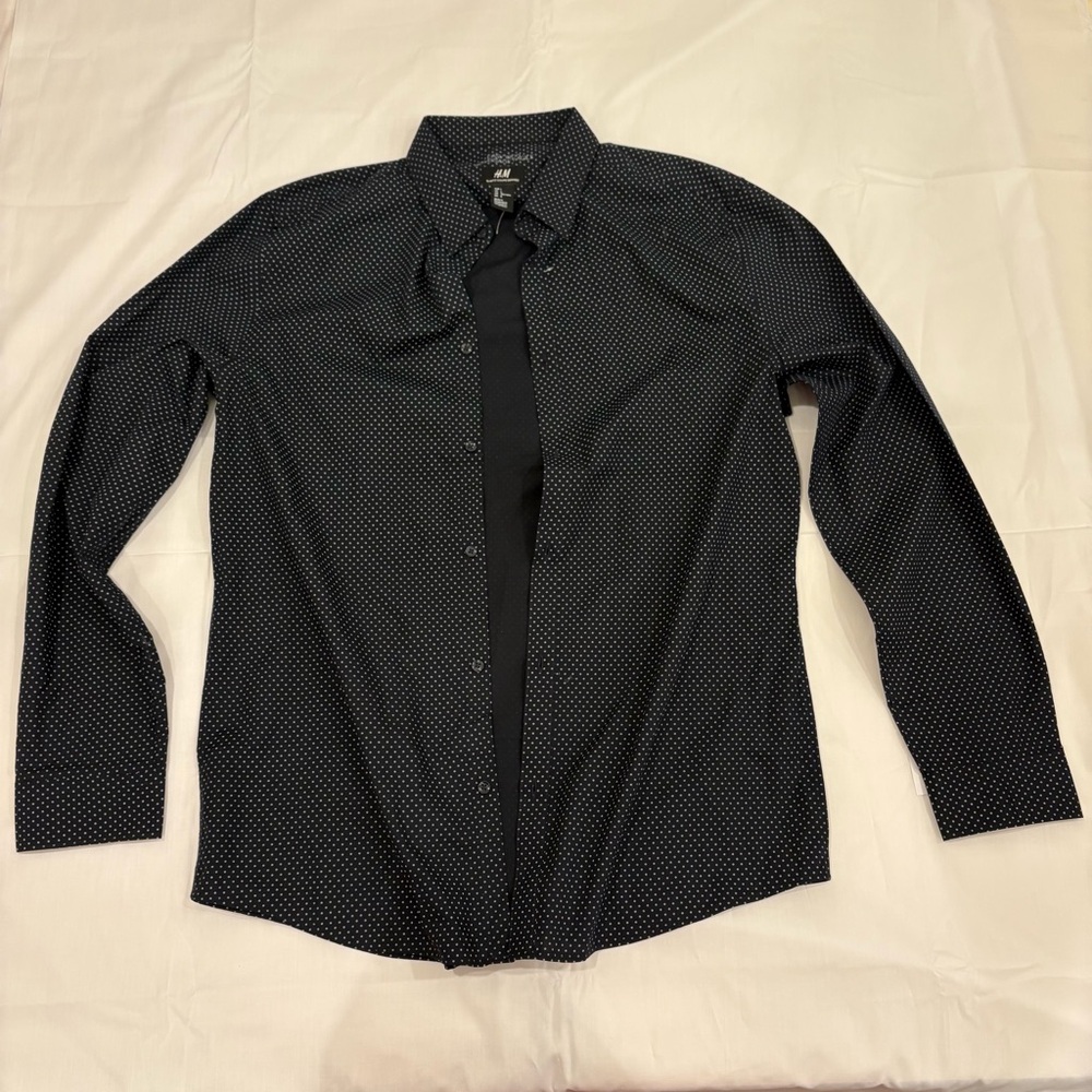 H&M Black Casual Button Down Shirt with Long Sleeves